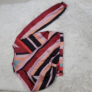 BAR III Faux Wrap Satin Long Sleeve Blouse